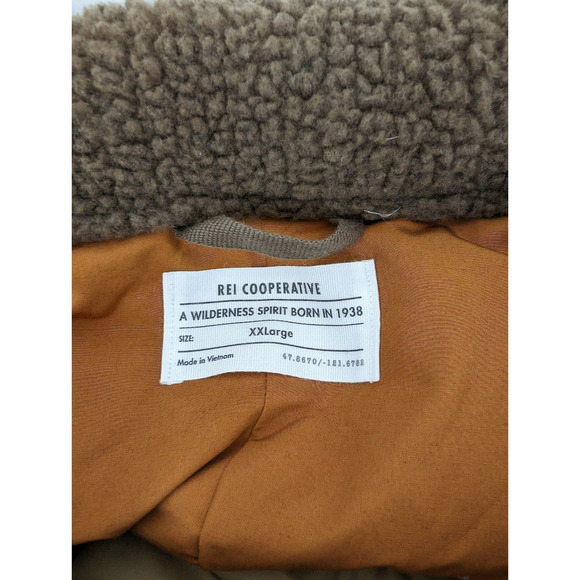 REI Cooperative Mens XXL Rust Orange Wallace Lake Down Vest Fleece Collar Puffer - Picture 3 of 8